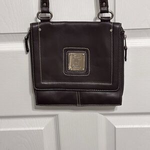 Tignanello Brown Genuine Leather Crossbody Shoulder Bag Card Slots Expandable PU